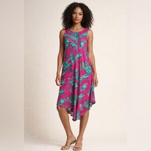 Ruby Toonies Sleeveless Magenta Tropical Leaf Dress